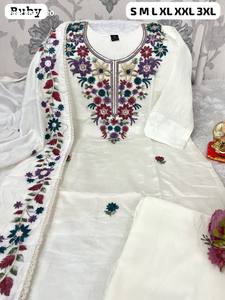 Fournisseur indien de collections de salwar-kameez et dupatta en soie romaine de haute qualité, avec de véritables broderies à la main de Kolkata, prêts à porter. - Product Image 2