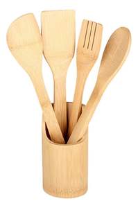 Ensemble de cuillères de cuisine écologiques en bois avec spatule, louche, cuillère à mélanger et cuillère de service pour ustensiles de cuisine - Product Image 2