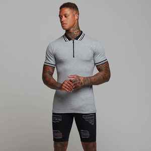 Polo à manches courtes gris pour homme, tricoté, couleur unie, fermeture éclair, coupe décontractée, coupe ajustée, tenue décontractée, look premium, logo X, OEM - Product Image 4