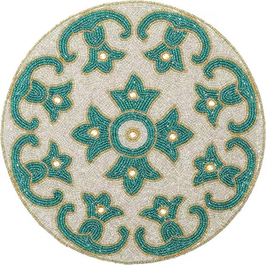 Exquisite Handmade <b>Round</b> Beaded Placemats Mandala Design Sequin Table <b>Mats</b> for Luxury Wedding and Home Dining Decor - Product Image 6