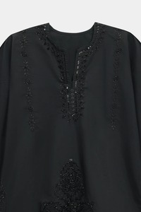 Black Embroidered <b>Silk</b> <b>Kurta</b> Women Traditional Loose Fit Midi Length Casual Indian Pakistani Clothing - Product Image 2