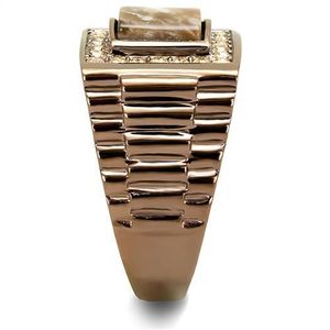 TK3190 - Anello in acciaio inossidabile con pietra semipreziosa a forma di fiore, marrone IP, per piatti e stoviglie leggere - Product Image 4