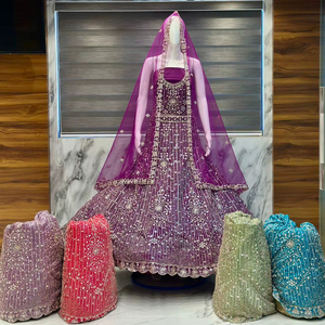 Salwar Kameez de mariée sur mesure en tulle violet, brodé, infroissable, directement du fabricant, couleur et tissu personnalisables, vente en gros - Product Image 1