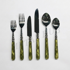 Juego de Cubiertos de Cuarzo Verde Oliva, Juego de Cubiertos de Acero Inoxidable con Mango de Resina, Juego de 6 Piezas con Acabado Plateado Brillante, Vajilla de Lujo - Product Image 3