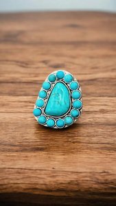Turquoise <b>Ring</b> with 925 Silver Plated <b>Adjustable</b> Band Handmade Western Boho Jewelry for Women Gift - Product Image 2