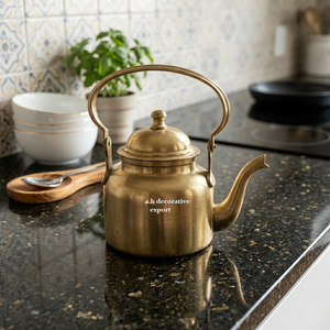 Tetera Vintage Hecha a Mano Estilo Marroquí Dorada con Asa Superior - Artículos Decorativos de Latón para Cocina y Decoración del Hogar - Product Image 1