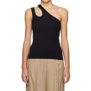 Top de punto asimétrico blanco con un hombro descubierto para mujer, estilo transpirable de longitud regular con patrón liso - Product Image 4