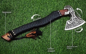 ขวานโทมาฮอว์คเกรดอุตสาหกรรม คุณภาพพรีเมียม LEGACY BLADES ผลิตด้วยมือ แกะสลักลาย หัวขวานเหล็กกล้าคาร์บอนสูง ด้ามไม้ - Product Image 5