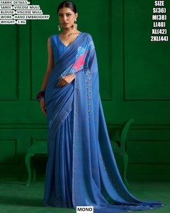 Sari Tradicional Bordado de Viscosa Regal River para Mujer, Ideal para Invierno/Verano en Gujarat, Fiestas de Diwali y Bodas, Sin Arrugas y Resistente a la Humedad - Product Image 3