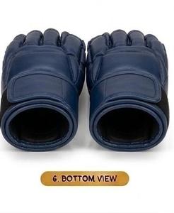 Blue MMA Gloves PU Leather Half Finger Boxing Training with <b>Velcro</b> Wrist Support - Product Image 3