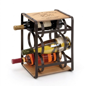 Minimalist 6-Bottle Tabletop Wine Rack Sturdy Wood And Metal <b>Freestanding</b> Wine Holder For Home <b>Bar</b> Kitchen Countertop Display - Product Image 2