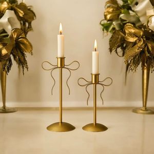 Ensemble de 2 bougeoirs en métal doré écologiques, minimalistes, pour bougies coniques, décoratifs pour anniversaire, pour table de chambre - Product Image 2