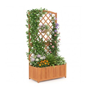 Jardinière surélevée en bois avec treillis pour plantes grimpantes et fleurs, bac de jardin extérieur pour cour et balcon - Product Image 6