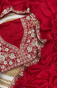 Luxury <b>Red</b> Silk Saree with Floral Embroidery & Sequins Work <b>Blouse</b> | Bridal Wedding Reception Saree for Women - Product Image 2