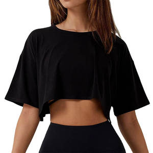 เสื้อยืดครอปท็อปคอกลมสไตล์สตรีทแวร์สำหรับใส่กลางแจ้ง พิมพ์ลายตัดสี ใส่สบายในฤดูร้อน ทรงปกติ ผ้าฝ้าย 100% - Product Image 2
