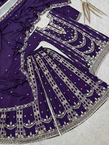 Ensemble palazzo de soirée de créateur avec dupatta richement brodée - Product Image 5