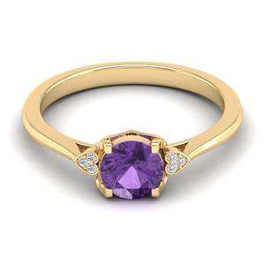 Anillo de Compromiso REYES Personalizado de Oro Sólido de 14K con Diamante Certificado IGI y Gema de Amatista de Corte Redondo de 0.84 Quilates - Product Image 6