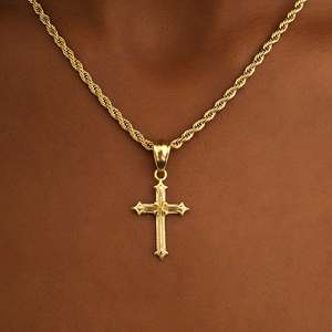Collier avec pendentif croix plaqué or, chaîne en corde, bijoux religieux chrétiens, unisexe, à porter au quotidien - Product Image 1