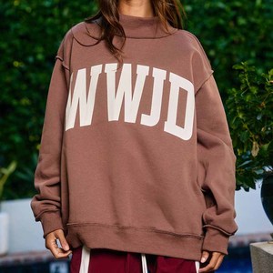 WWD Luxury Cotton Fleece <b>Mock</b> <b>Neck</b> Crew <b>Neck</b> Sweatshirt Custom Chenille Letter Embroidery Greek Sorority Apparel - Product Image 1