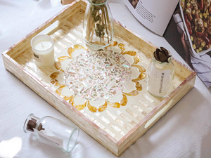 Wooden Tray Set of 2 Rustic Wood Serving Tray With Handles for <b>Breakfast</b> - Product Image 5