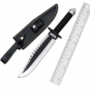 มีด RAM BO First Blood II Cinematic Warrior Knife แบบ DIY สำหรับเอาตัวรอด ทำด้วยมือ ใบมีดคงที่ เหล็กกล้าคาร์บอน ด้ามไม้ ของสะสมจากภาพยนตร์ - Product Image 1