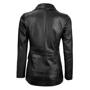 Veste en cuir d'agneau véritable sur mesure OEM pour femme, coupe ajustée, blazer noir respirant, coupe-vent, col à revers, boutonnée - Product Image 3