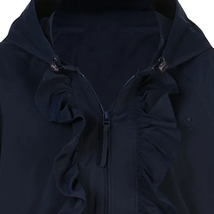 Chaqueta Cortavientos Impermeable Azul Marino con Volantes para Ceremonia de Apertura, con Capucha, de Nailon, Cremallera Frontal, Puños Elásticos, Tallas Grandes - Product Image 5