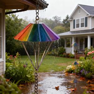 Chaîne de pluie artisanale colorée de qualité supérieure, ajoute un élément ludique et artistique au flux d'eau dans les jardins et les espaces extérieurs. - Product Image 5