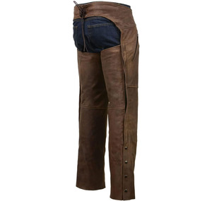 Samroz Sports Leather Chaps for Men's Vintage Crazy Horse Brown Leather- Snap Out <b>Thermal</b> Lined Motorcycle Chap - Product Image 4
