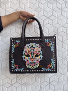 Nouveau Sac Fourre-Tout en Cuir Véritable Designer 2026, Motif Halloween Élégant, Style Bohème Noir, Deux Poignées, Fermeture Éclair, Sac à Main Femme - Product Image 1