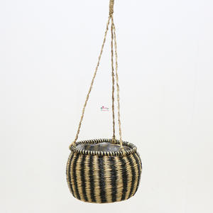 Jardinière suspendue en jacinthe d'eau ronde rayée écologique, panier durable pour plantes d'extérieur et balcon de jardin - Product Image 2