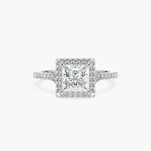 Bague de fiançailles Charlotte avec halo de diamants taille princesse d'un carat et demi, élégante, classique, bijoux féminins intemporels et raffinés - Product Image 3