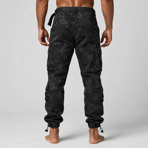 Pantalon cargo camouflage noir pour homme, taille haute, plusieurs poches, respirant, toile mi-lourde, style vêtements de travail, automne - Product Image 2