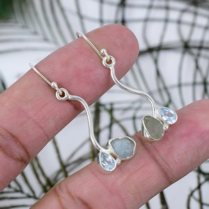 Best Quality Aquamarine Druzy Gemstone Wholesale 925 Sterling <b>Silver</b> Stylish and Elegant Fashion Dangle Earrings - Product Image 2