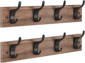 Perchero de Pared Rústico de Madera con 4 Ganchos Dobles Negros para Colgar Ropa, Sombreros, Toallas, Bolsos, Batas, Llaves en la Entrada - Product Image 3
