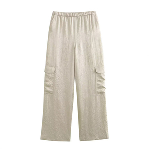 Spring/Autumn New Fashion Solid Color Cargo Pants <b>Retro</b> Elastic Waist Casual Women's Long Pants - Product Image 1