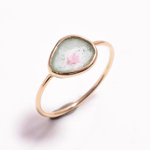 Women's Luxury Gold Plated <b>925</b> Sterling <b>Silver</b> Watermelon Tourmaline Gemstone <b>Ring</b> Bezel Setting Engagement Party Wedding - Product Image 1
