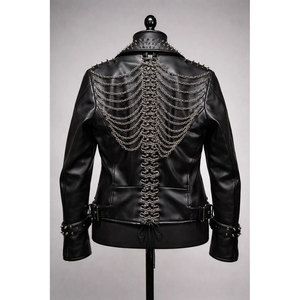 TOP SELL <b>Gothic</b> Skeleton Rib-Cage Cowhide <b>Jacket</b> Studded Black <b>Jacket</b> with Drape Chains UNISEX - Product Image 4