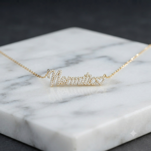 Trendy 10K Real <b>Gold</b> Customized Cursive Script Bling Pave Nameplate Heart Necklace Lab grown Diamond Custom Fine <b>Pendants</b> Charms - Product Image 2