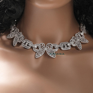 Moissanite <b>Statement</b> <b>Necklace</b> S925 Silver Rhodium Plated Butterfly Design Women's Luxury Jewelry - Product Image 2