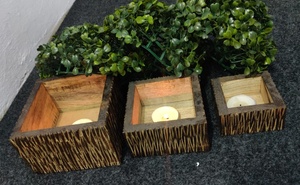 เทียนทีไลท์และที่วางเทียน,แต่งบ้านทำด้วยมือรูปทรงเสาขนาดกลางผลิตจากไม้สีน้ำตาลธรรมชาติ - Product Image 4