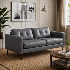 Canapé en cuir véritable marron de style moderne du milieu du siècle, confortable, pour salon, appartement, utilisation domestique - Product Image 1