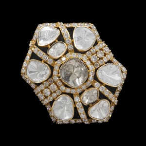Anillo Doble de Alta Calidad con Cristales Geométricos Multiforma en Oro de 14K, Colección de Anillos Finos con Diamantes Polki para Mujer - Product Image 1