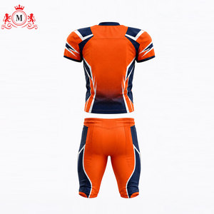 Tenue de football américain personnalisée pour homme, maillot et pantalon orange et bleu en sublimation, respirant, 100 % polyester, vêtements de sport pour adulte, broderie - Product Image 3
