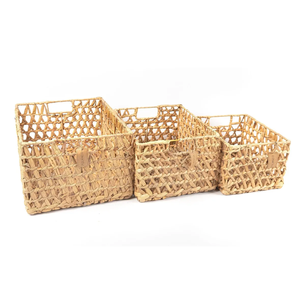 Ensemble de 3 paniers de rangement en jacinthe d'eau de haute qualité, tissés à la main avec poignée en bois du Vietnam - Product Image 1