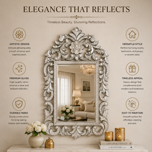 Miroir décoratif baroque vénitien élégant |   Miroir mural décoratif vintage avec cadre orné en verre pour salon et chambre à coucher - Product Image 6