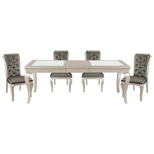 Tavolo da Pranzo Moderno e Glamour con Gambe Cabriole e Pannello di Estensione Separato, 1 Pezzo con Inserti in Vetro, Arredamento Tradizionale - Product Image 4