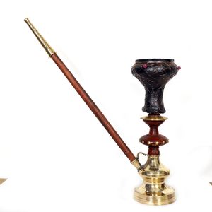 Modern Brass Mini <b>Hookah</b> Wooden Stem Mirror Finish 4 Hose Desktop Water <b>Pipe</b> Home Decor Wedding Gift Box - Product Image 1