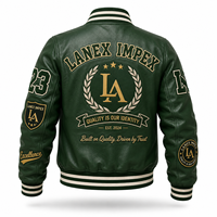 Blouson universitaire personnalisé vert d'hiver pour homme en cuir PU, style baseball, avec patch chenille brodé sur le devant, modèle bomber, OEM en gros