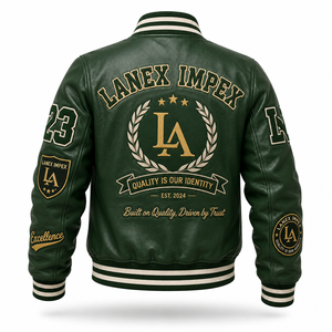 Custom Green Varsity Letterman Jacket Men PU Leather Baseball College Jacket Embroidered Chenille Patch Bomber Jacket OEM Bulk - Product Image 3